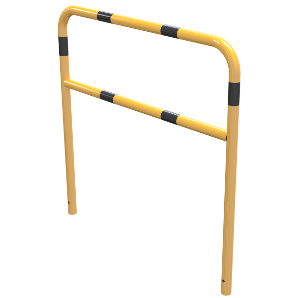 Protective bar made of steel tubing |  48 x 2.5 mm | with crossbar | total width: 1200 mm | total height: 1200 mm | hot-dip galvanized and yellow coatedwith black warning stripes